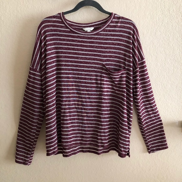 Lucky Brand maroon striped ribbed top, large - Picture 1 of 5